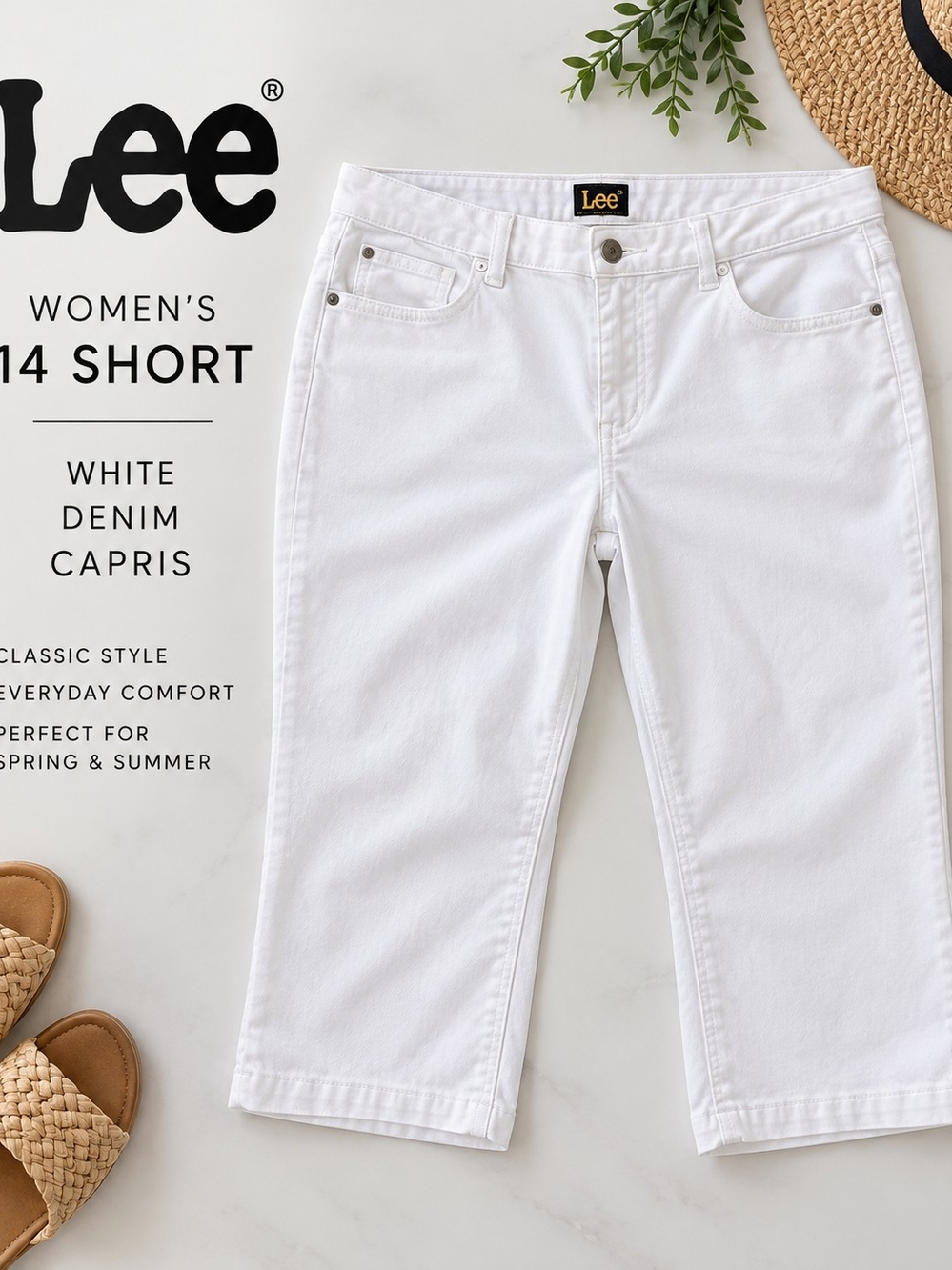 Lee Women's White Denim Capris - Classic 14" Short